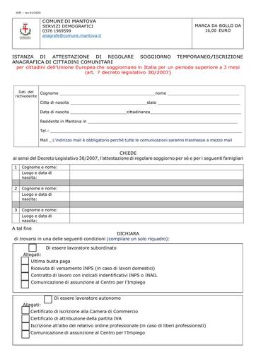 Richiesta attestazione di soggiorno temporaneo