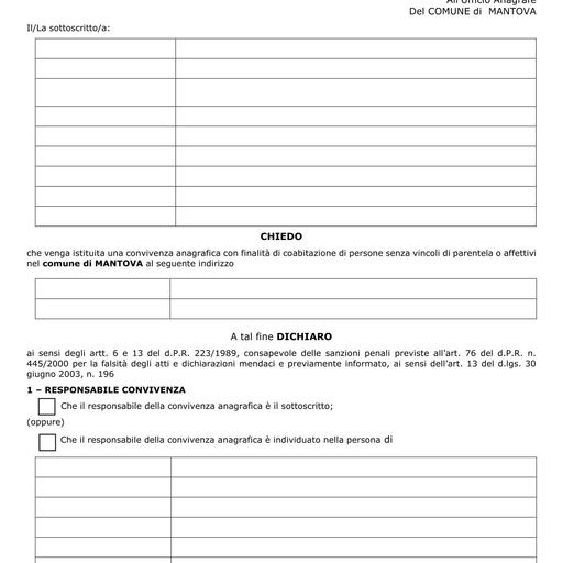 Comunicazione costituzione convivenza ex Art. 5 DPR 223/1989
