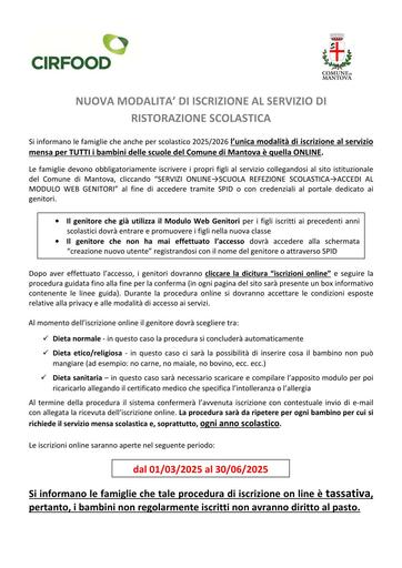Informativa iscrizioni servizio mensa - a.s. 2025-2026 - italiano