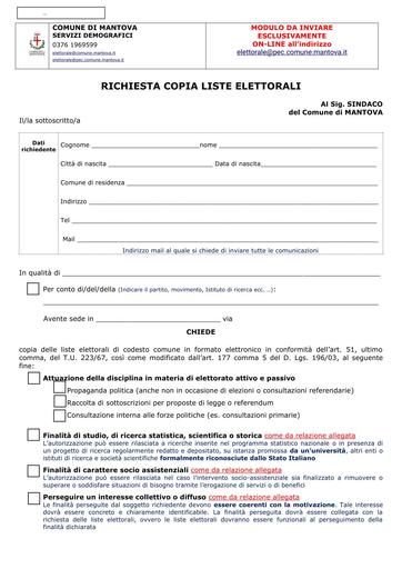 Richiesta copie liste elettorali