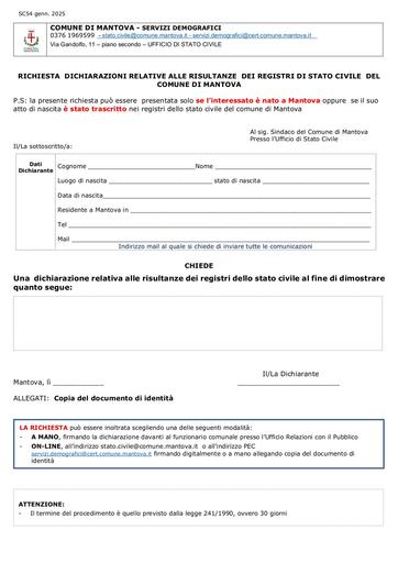 Attestazioni risultanze registri di stato civile