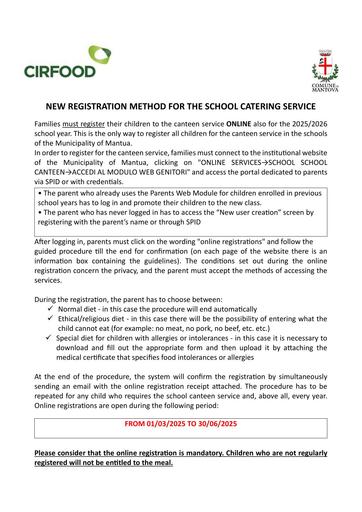 Informativa iscrizioni servizio mensa - a.s. 2025-2026 - inglese