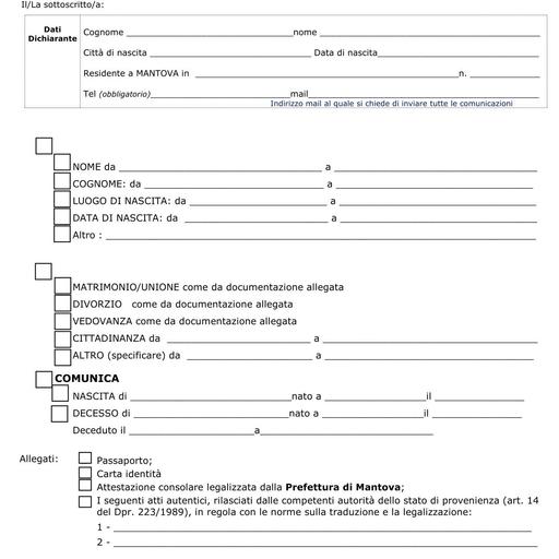 Richiesta di variazione dati personali nella banca dati anagrafica