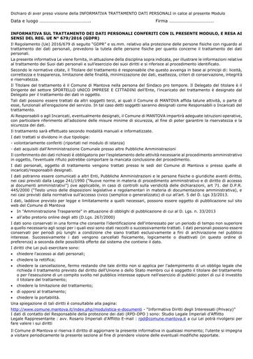 INFORMATIVA SUL TRATTAMENTO DEI DATI PERSONALI CONFERITI CON LA MODULISTICA  PUBBLICATA