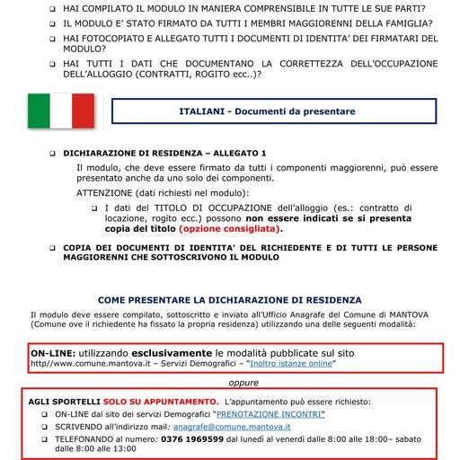 Dichiarazione di cambio di residenza  - Cittadini Italiani