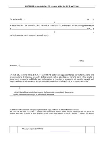 Mandato di rappresentanza (delega) per presentazione/ritiro di istanze