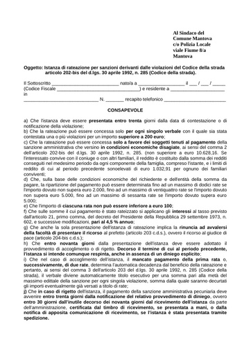Richiesta rateizzazione multe