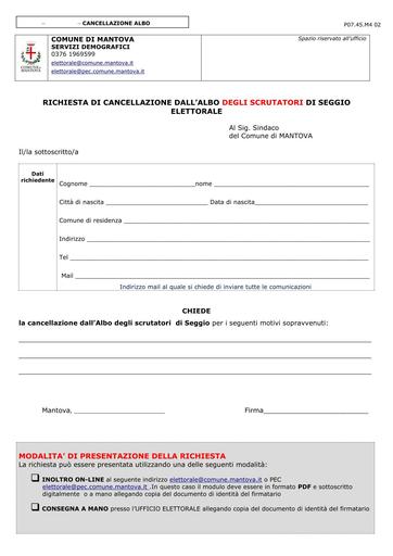 Cancellazione Albo Scrutatori di Seggio