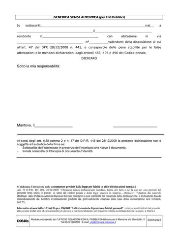 Dichiarazione generica senza autentica