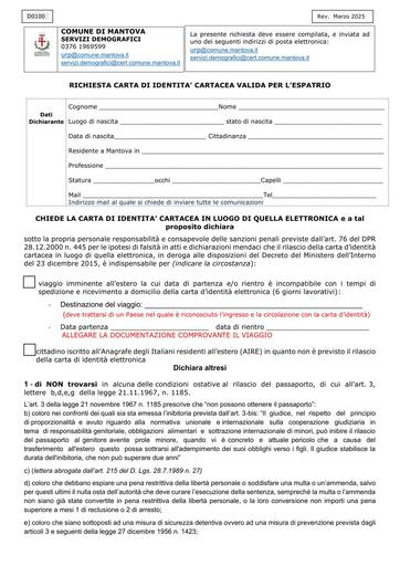 Richiesta carta d'identità cartacea (per residenti all'estero   A I R E )
