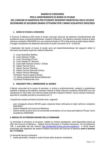 Bando Borse di Studio