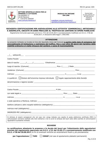 Richiesta agevolazioni per attività commerciali, artigianali e assimilate in zone con limitazioni per cantieri opere pubbliche