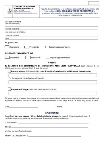 Richiesta certificati elettorali in forma cartacea