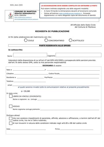 Richiesta pubblicazioni di matrimonio
