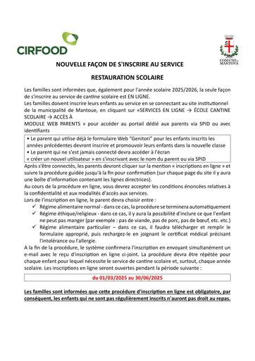 Informativa iscrizioni servizio mensa - a.s. 2025-2026 - francese