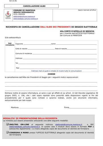 Cancellazione Albo Presidenti di Seggio