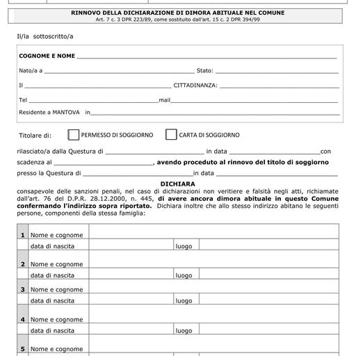Dichiarazione rinnovo dimora abituale