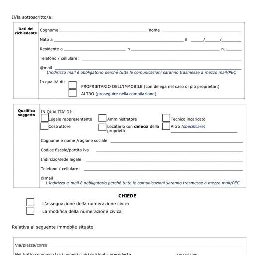 Richiesta assegnazione numero civico