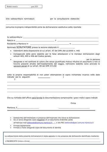 Modulo di rinuncia all'ufficio di scrutatore