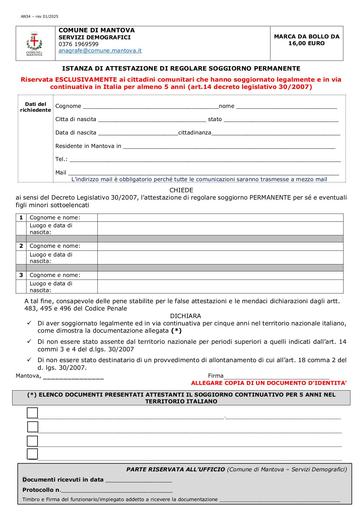 Richiesta attestazione di soggiorno permanente